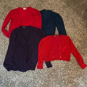 Women’s Sz M Cardigan, 4 NWOT Regular & Cropped in Red also Teal & Purple.